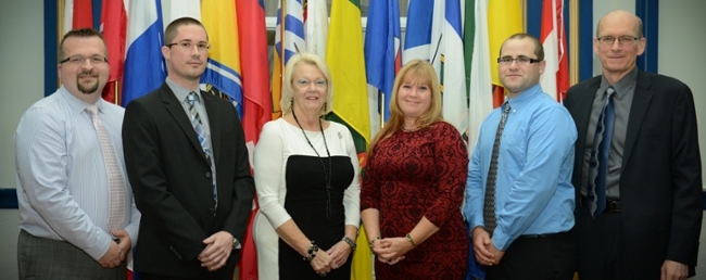 Left to right: Rostyk Hursky recipient of the Promising New Professional Award; Scott Elliott one of the two recipients of the Student Award; the Lieutenant Governor of Saskatchewan, Her Honour, Vaughn Solomon Schofield; Sharon Lee Smith recipient of the Gold Medal; Richard Hall recipient of the Doug Stevens Public Policy Graduate Student Scholarship; Jim Engel - President of IPAC. Photo credit: IPAC Saskatchewan