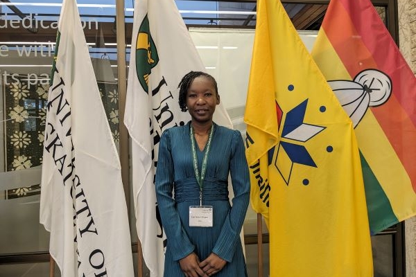 JSGS graduate Carlene Shaw at the Diefenbaker Canada Centre prior to USask Fall Convocation (Photo: Charvee Sharma)